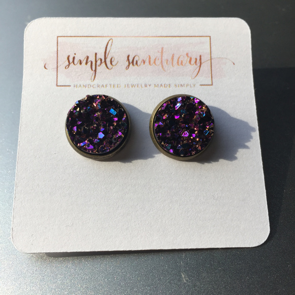 Metallic Bronze Purple Druzy Studs - Picture 1 of 1